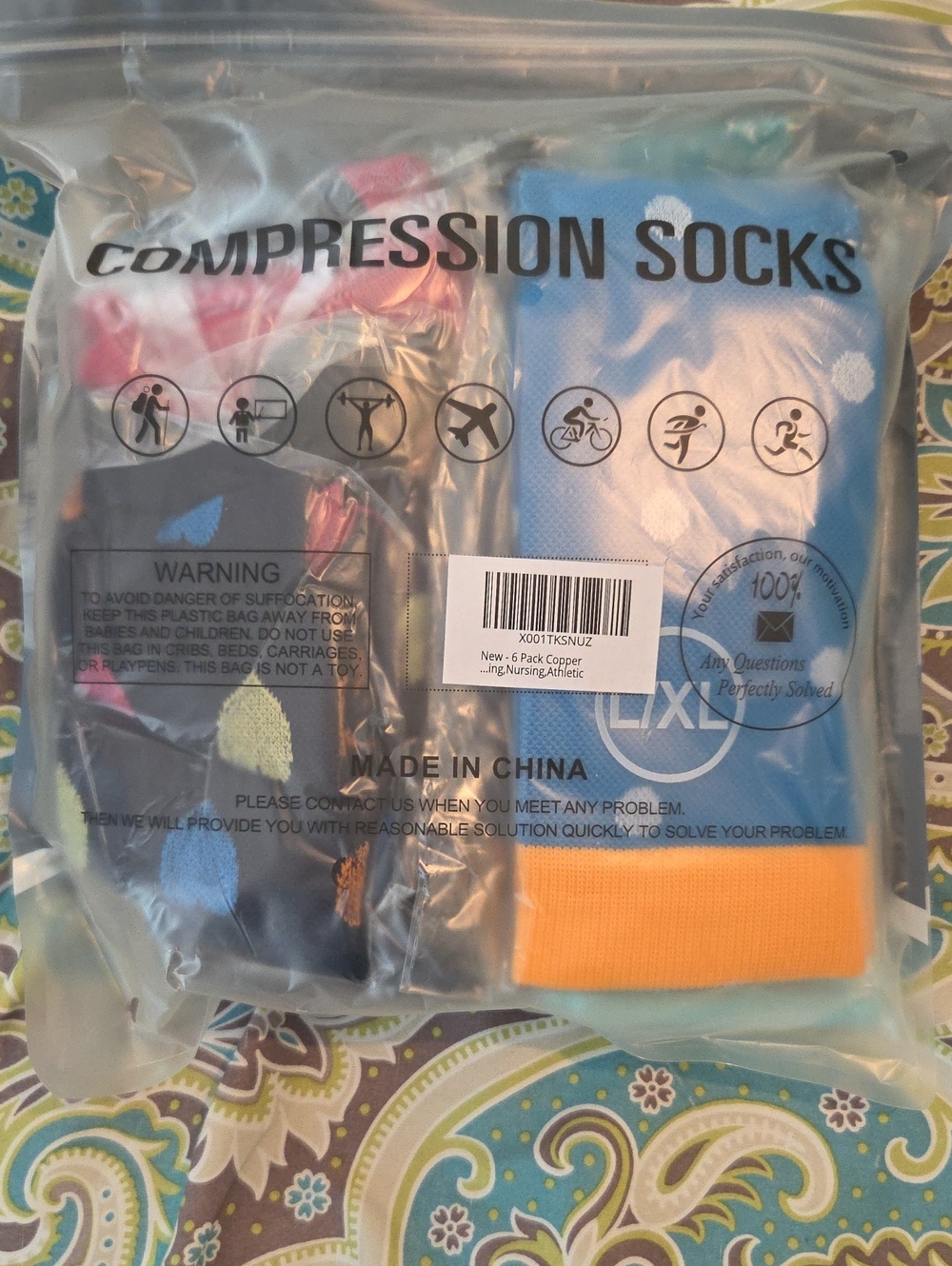 Compression Socks - Blue & Orange Polka Dot Pattern